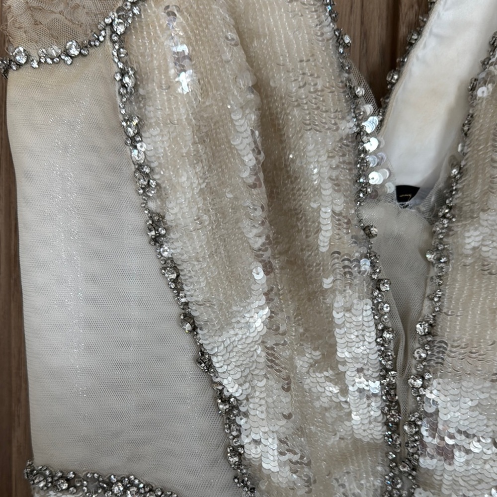 Elegant Sequin Gown in Silver and Cream - Picture 5 of 5